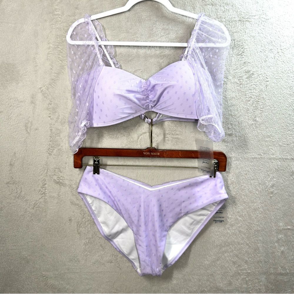 GabiFresh X Swimsuits for All Strapless Lavender Bikini Top Sz 12 D/DD Bottom 14